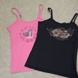 Harley-Davidson Pink and Black Lace Trim Tanks